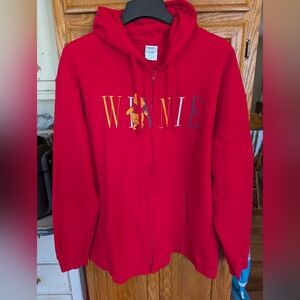 Disney Red Winnie The Pooh Zip Up Hoodie with Multicolor Letters